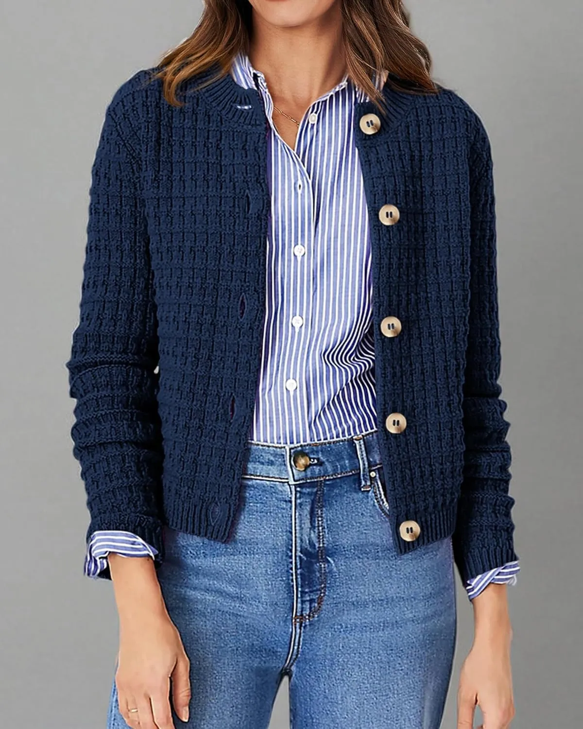 PRETTYGARDEN Women's Knit Cardigan Sweaters Casual Long Sleeve Open Front Button Down Trendy Jackets Outerwear