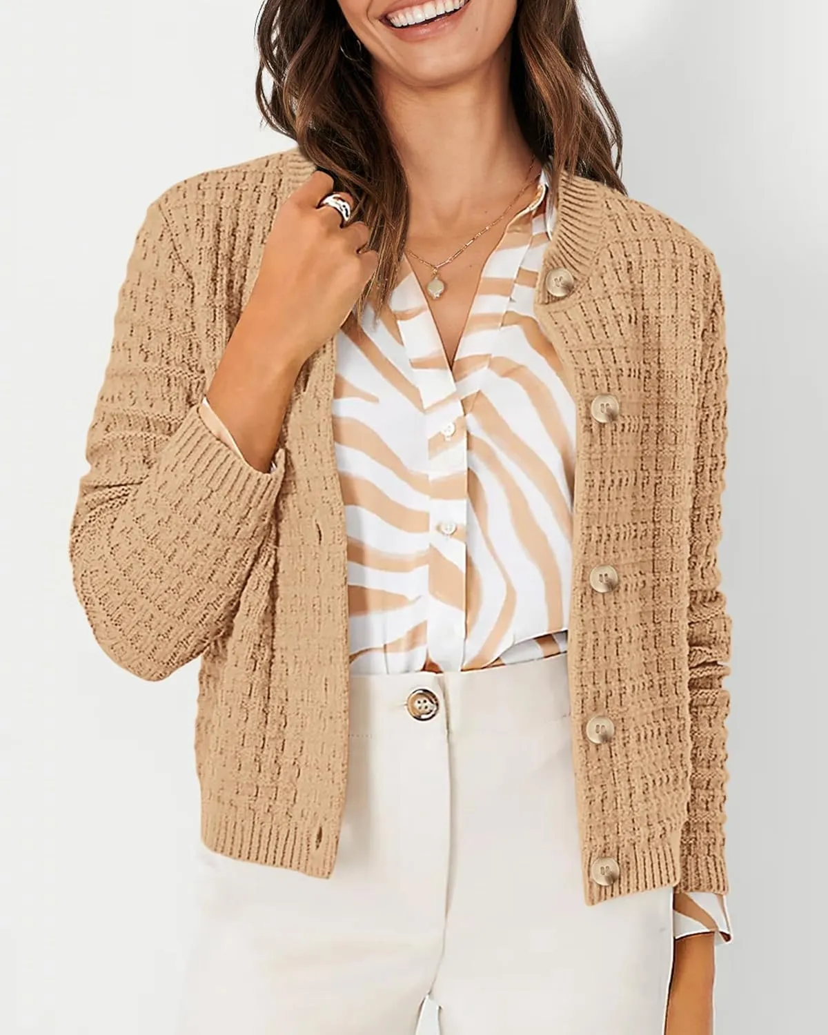 PRETTYGARDEN Women's Knit Cardigan Sweaters Casual Long Sleeve Open Front Button Down Trendy Jackets Outerwear