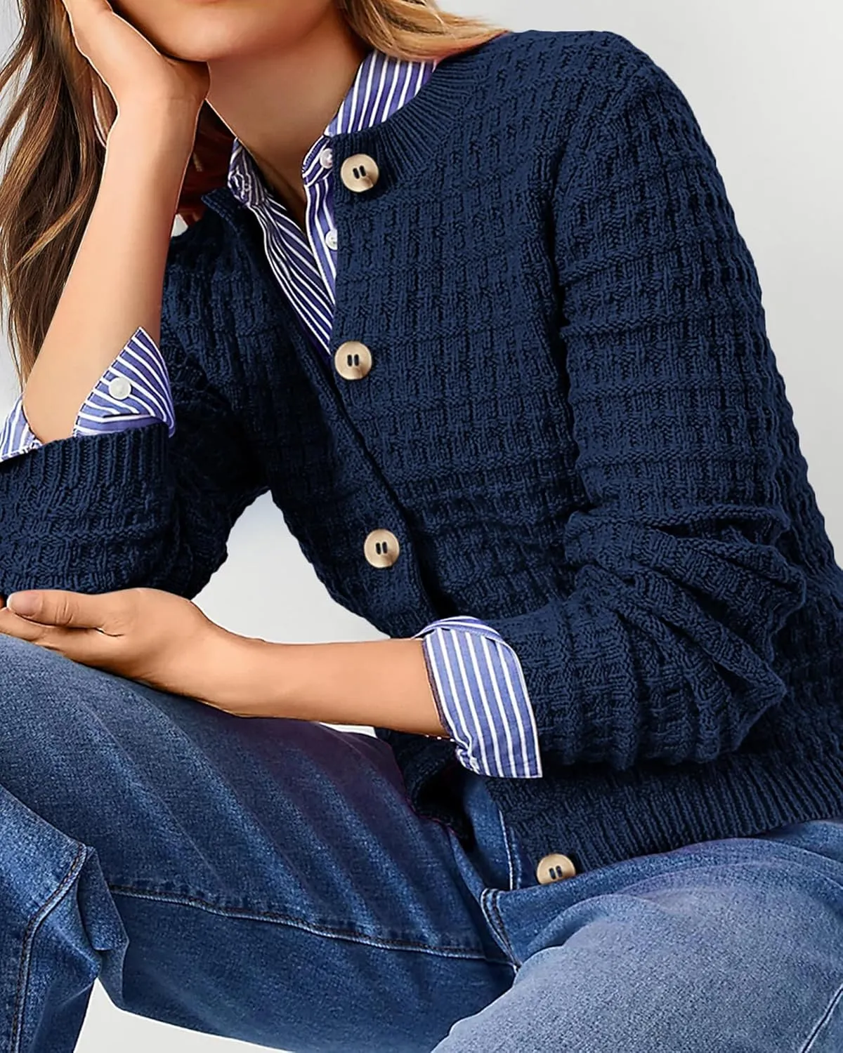 PRETTYGARDEN Women's Knit Cardigan Sweaters Casual Long Sleeve Open Front Button Down Trendy Jackets Outerwear