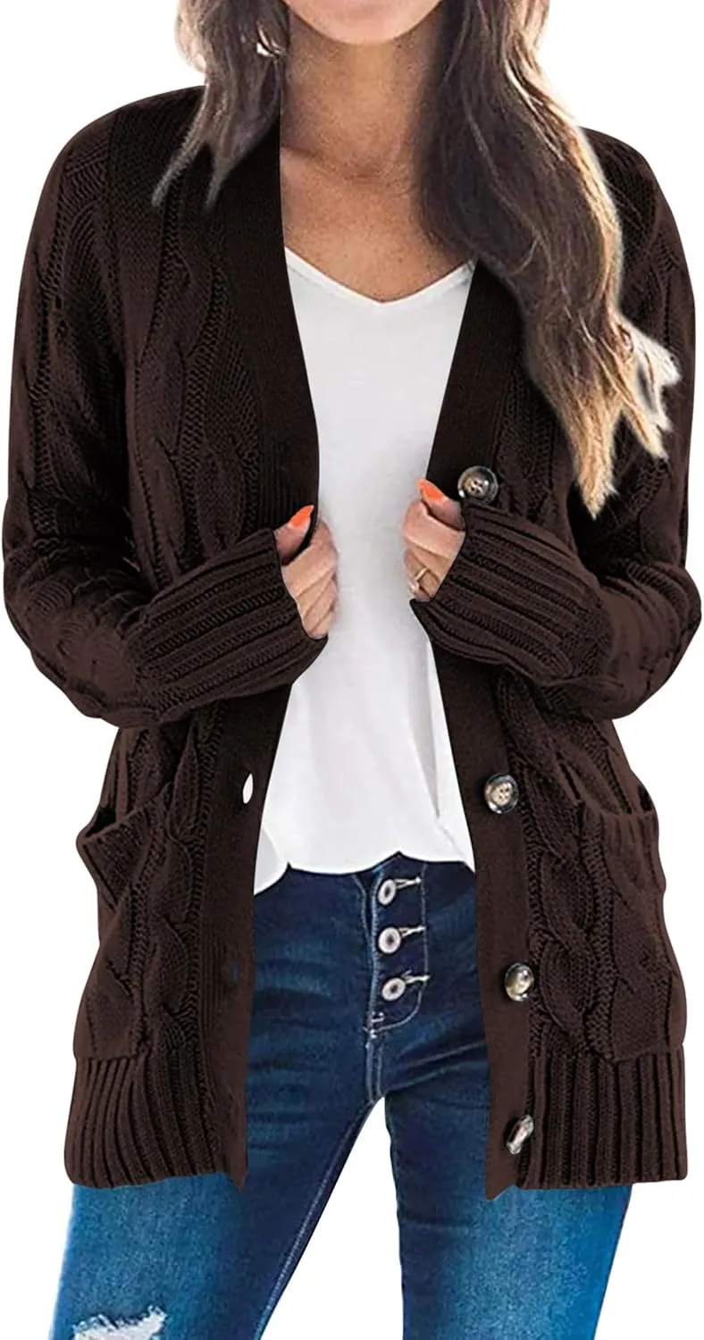 PRETTYGARDEN Women's Open Front Cardigan Sweaters Fall Fashion Button Down Cable Knit Chunky Winter Outerwear Coats