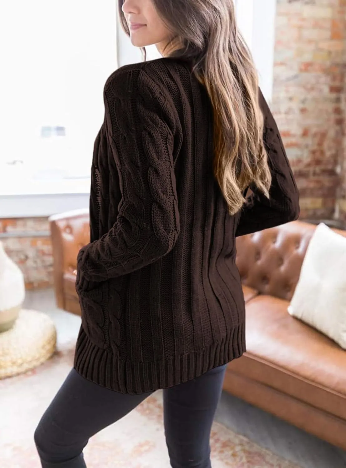 PRETTYGARDEN Women's Open Front Cardigan Sweaters Fall Fashion Button Down Cable Knit Chunky Winter Outerwear Coats