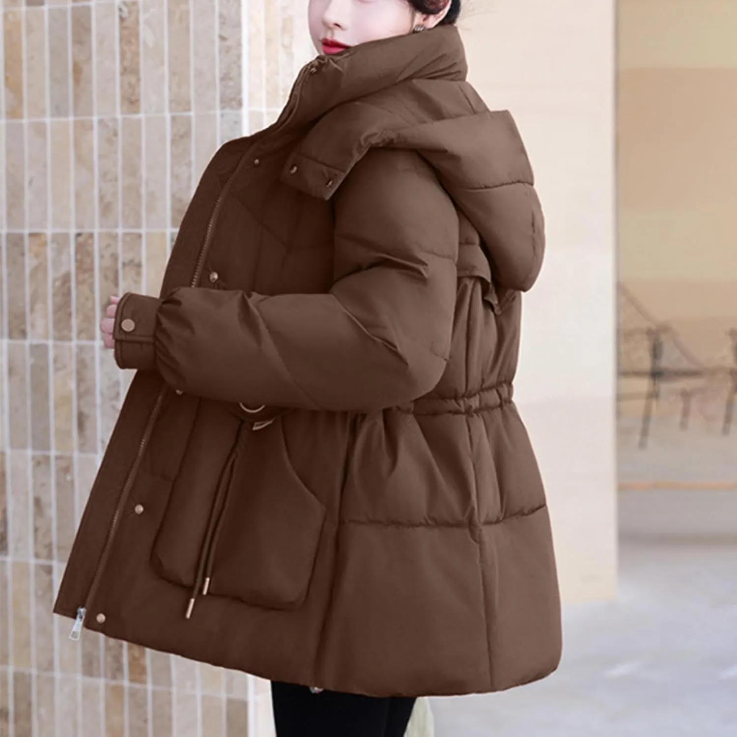 Puffer Jacket Women Hooded Winter Warm Down Coats Parka Quilted Puffy Jacket Waterproof Thick Outerwear with Pockets