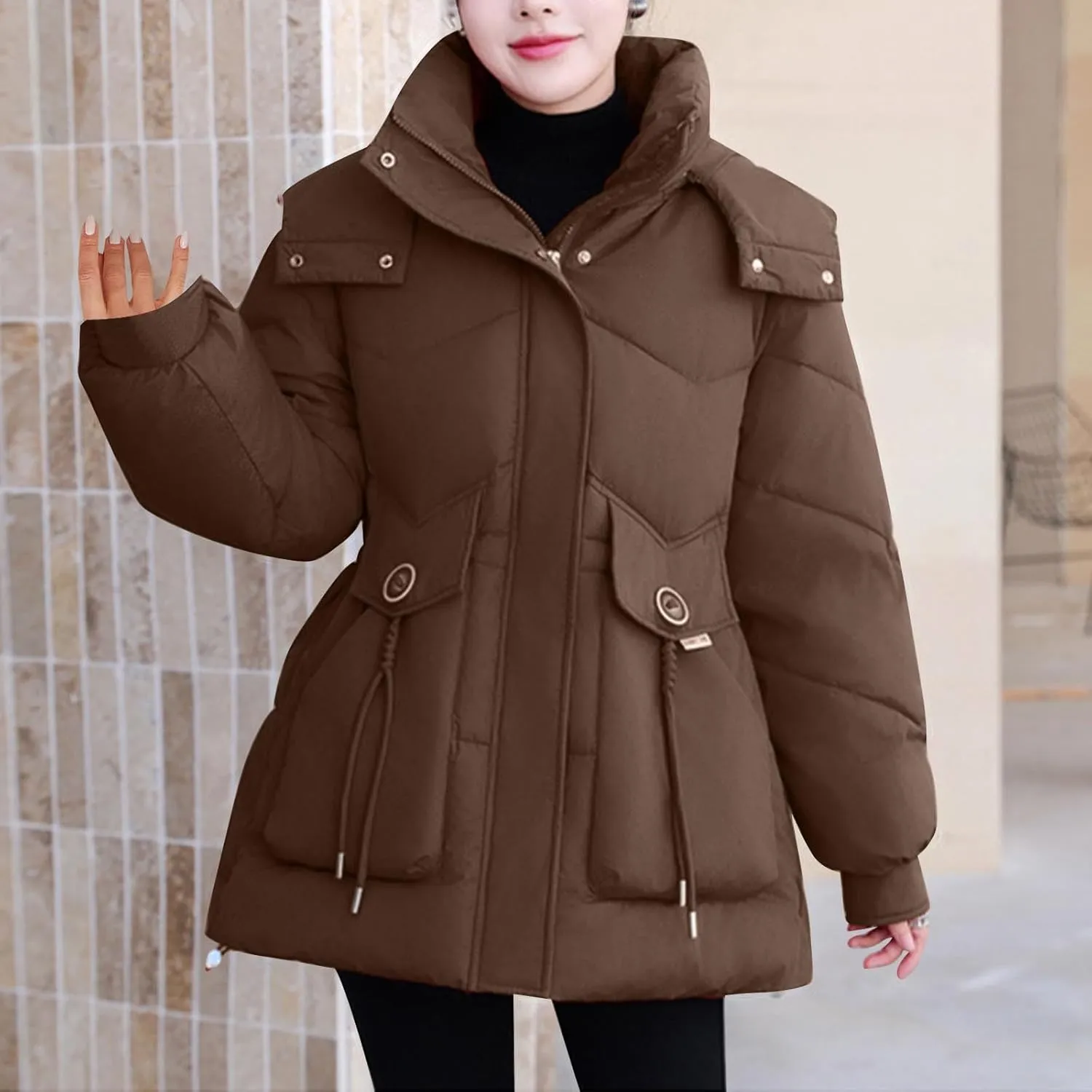 Puffer Jacket Women Hooded Winter Warm Down Coats Parka Quilted Puffy Jacket Waterproof Thick Outerwear with Pockets