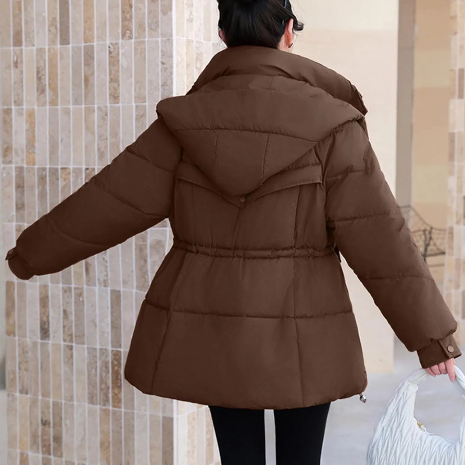 Puffer Jacket Women Hooded Winter Warm Down Coats Parka Quilted Puffy Jacket Waterproof Thick Outerwear with Pockets