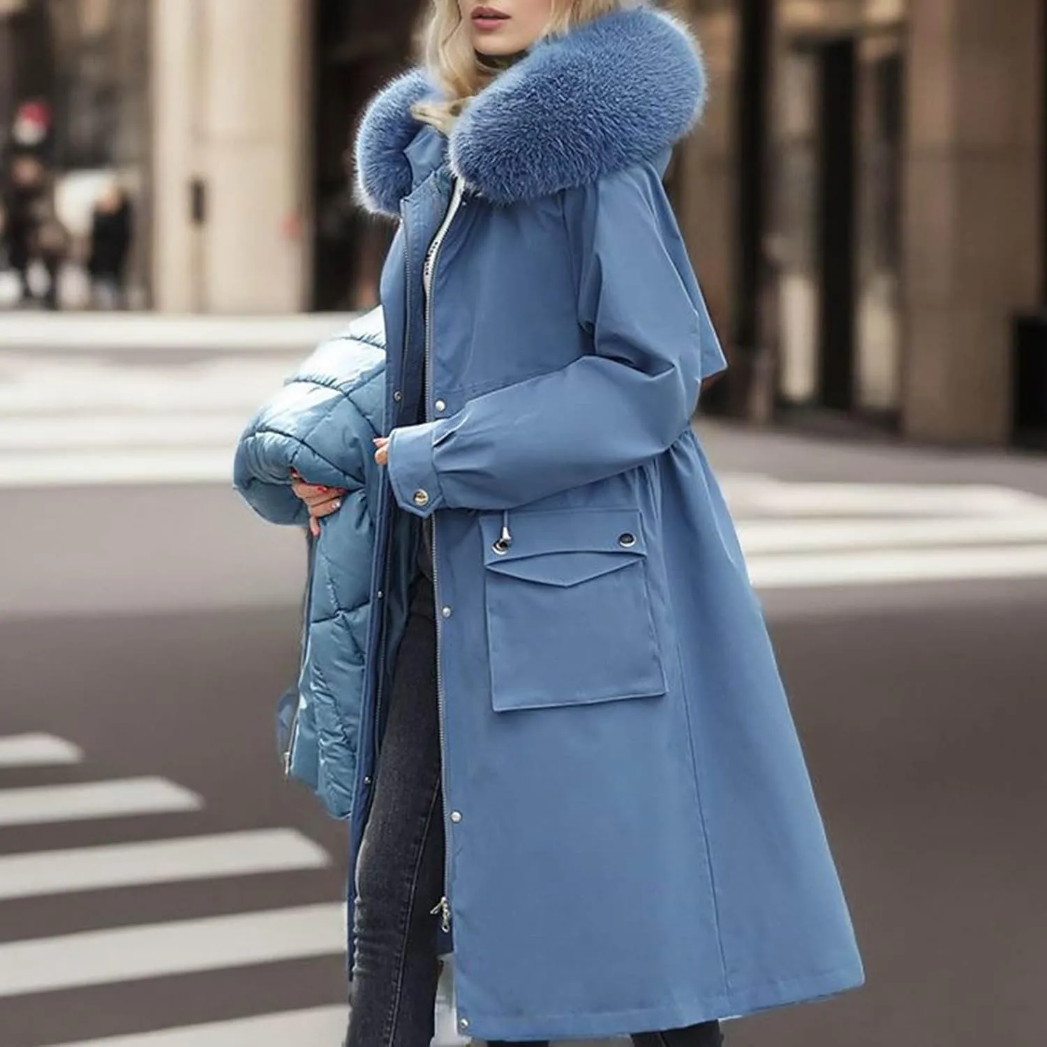 Puffer Jacket Womens Tops Plus Size Zip Up Down Jackets Sherpa Lined Parka Thermal Going Out Winter Hooded Coats