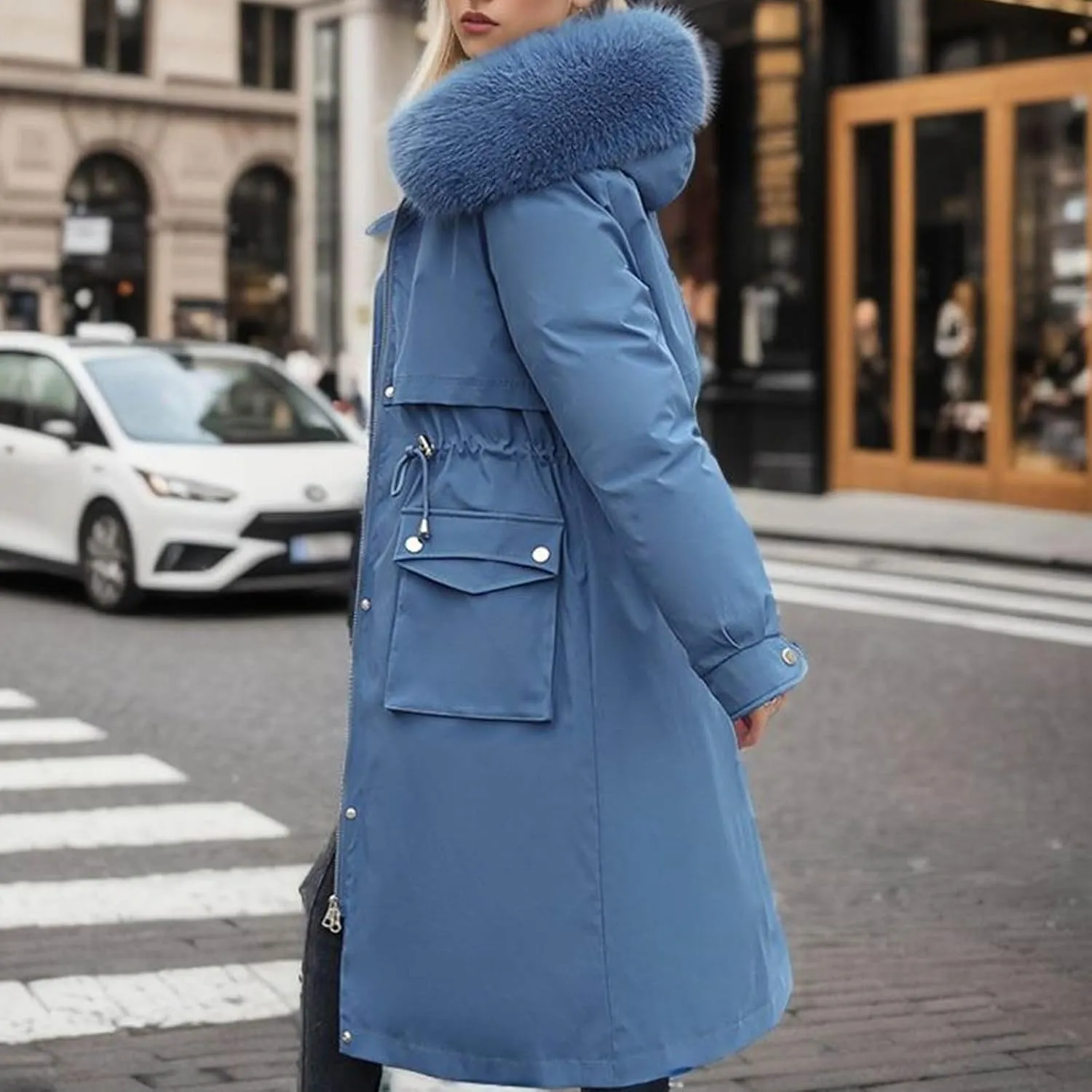 Puffer Jacket Womens Tops Plus Size Zip Up Down Jackets Sherpa Lined Parka Thermal Going Out Winter Hooded Coats