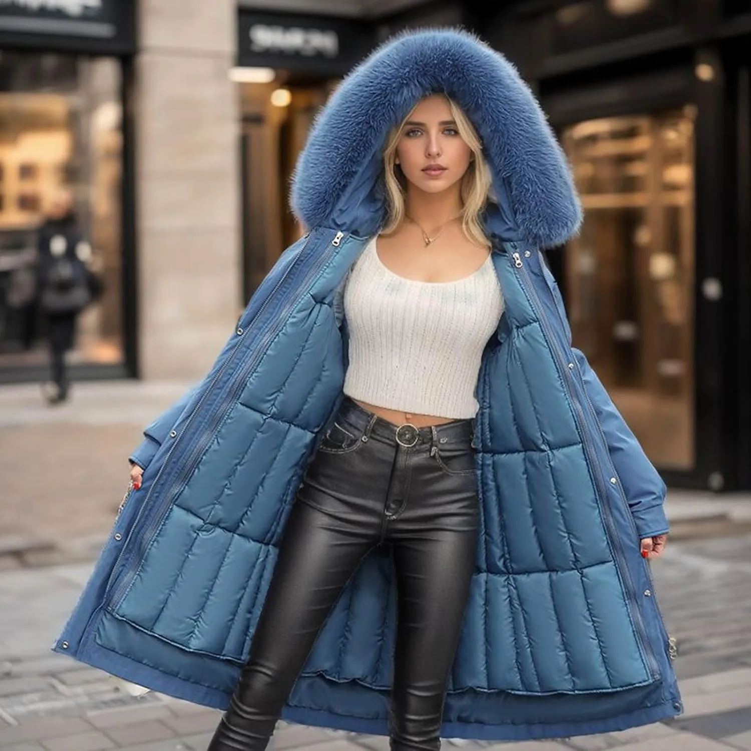 Puffer Jacket Womens Tops Plus Size Zip Up Down Jackets Sherpa Lined Parka Thermal Going Out Winter Hooded Coats