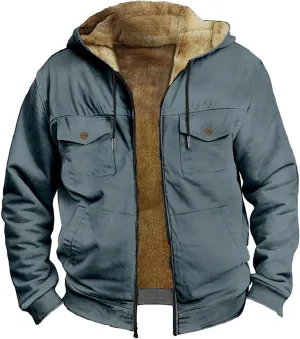 Puffer Jackets for Men Warm Fleece Hooded Sweater Thicken Cotton Coat Mens Puffer Jackets Warm Puffer Jacket