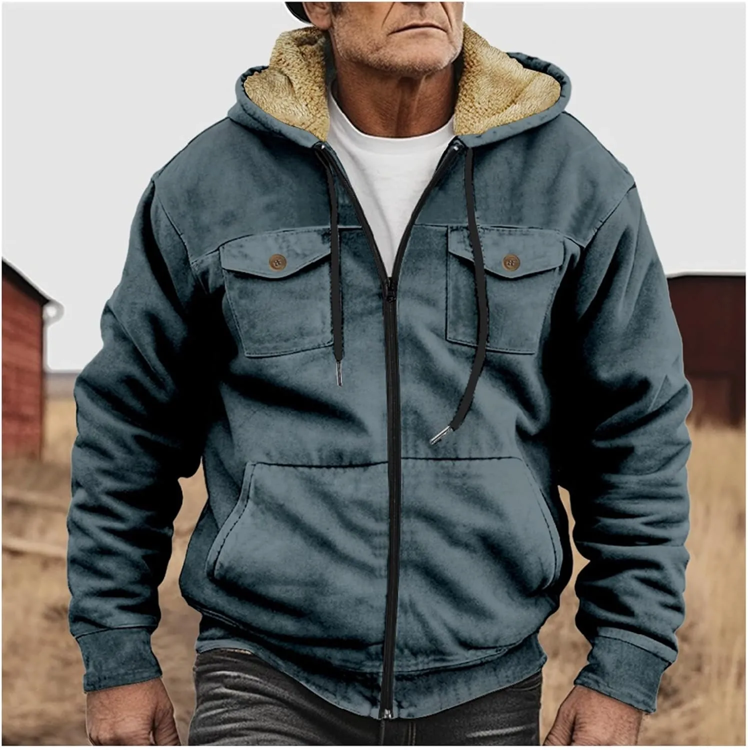 Puffer Jackets for Men Warm Fleece Hooded Sweater Thicken Cotton Coat Mens Puffer Jackets Warm Puffer Jacket