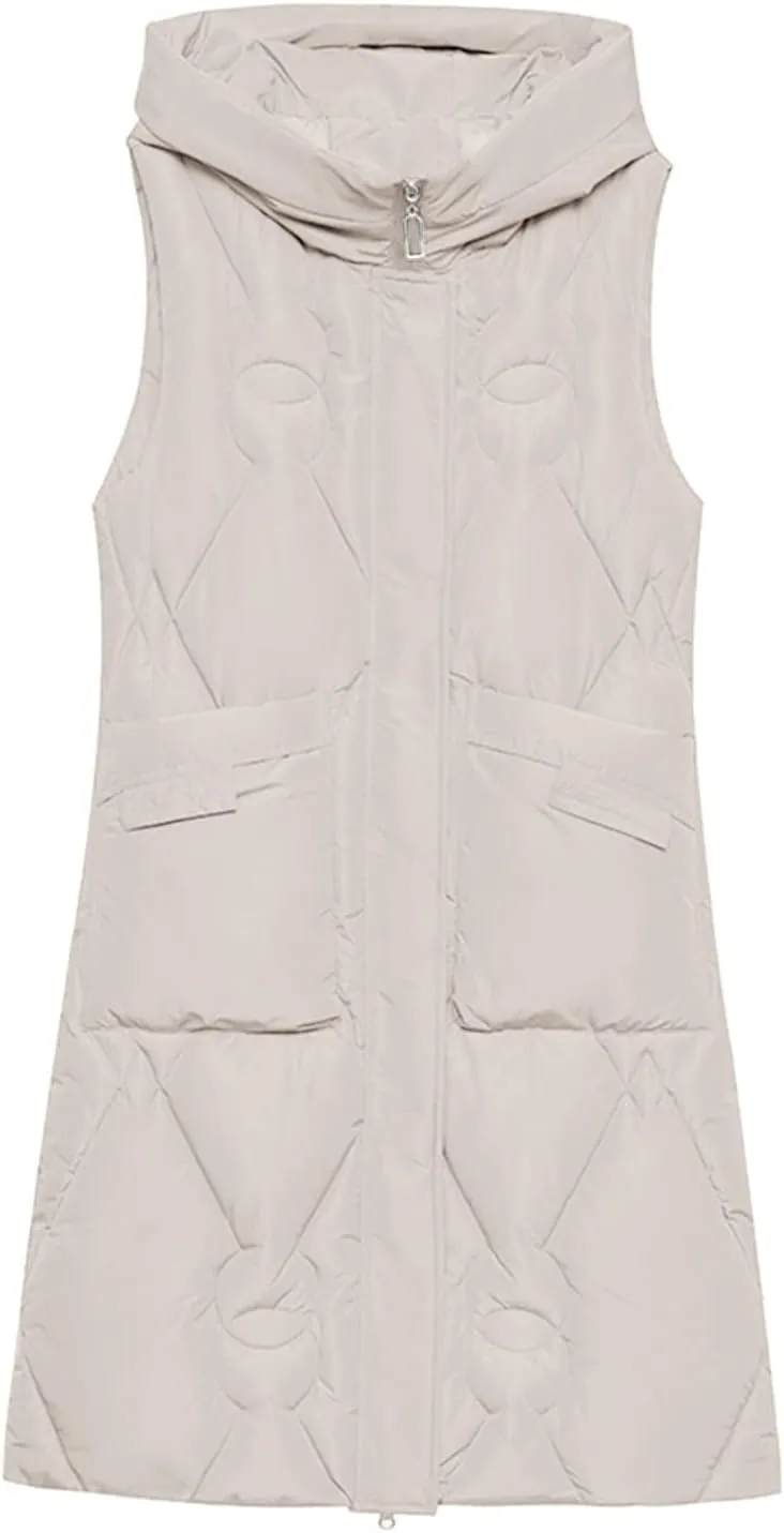 Puffer Vest Women Long Thermal Thicken Winter Coat Packable Sleeveless Down Coat Casual Trendy Outwear
