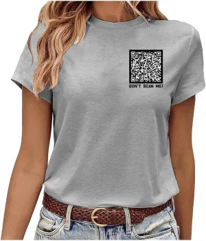 QR Code Shirts for Women Oversized Casual Crewneck Shorts Sleeve Pullover Tops Scan for A Fun Message T-Shirt