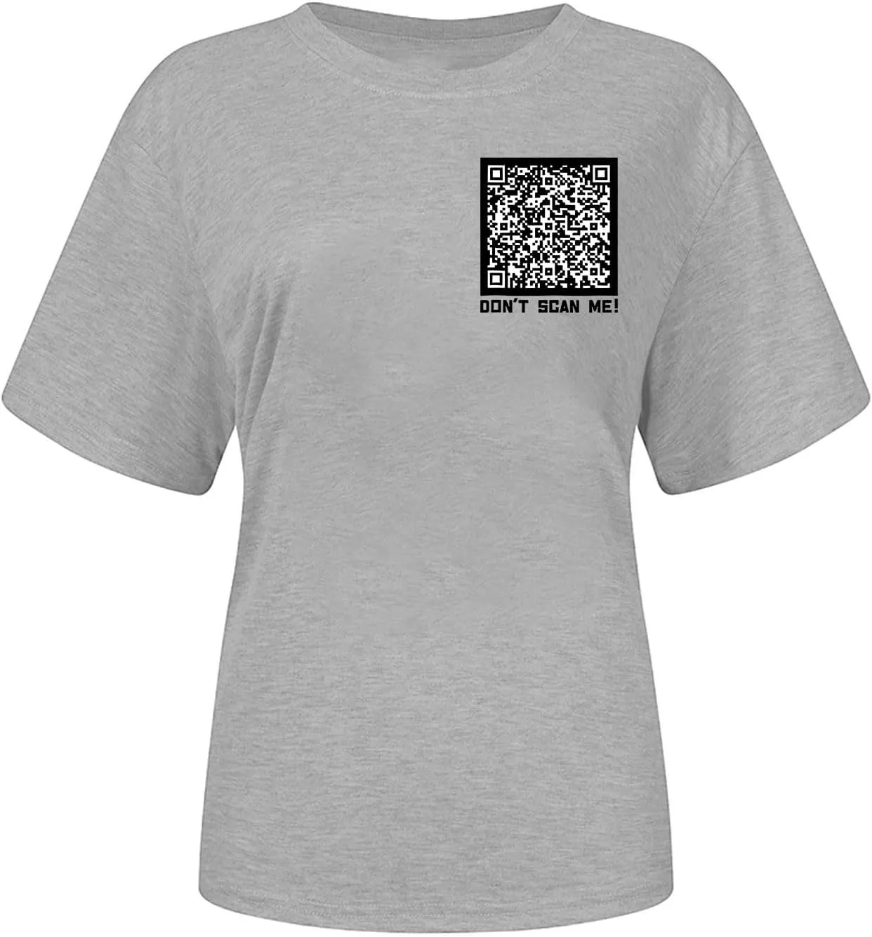 QR Code Shirts for Women Oversized Casual Crewneck Shorts Sleeve Pullover Tops Scan for A Fun Message T-Shirt