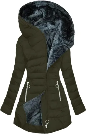 Quilted Jackets for Women Long Thickened Down Alternative Warm Puffer Jacket Water Resistant Parka with Zip Pockets
