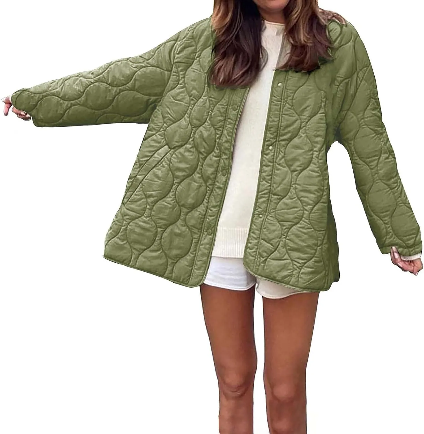 Quilted Jackets for Women Ultra Lightweight Down Jacket Prkas with Button Down Oversized Winter Warm Puffer Coat 2024