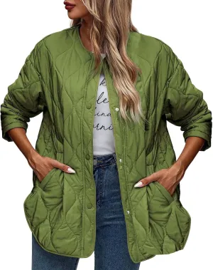 Quilted Jackets for Women Ultra Lightweight Down Jacket Prkas with Button Down Oversized Winter Warm Puffer Coat 2024