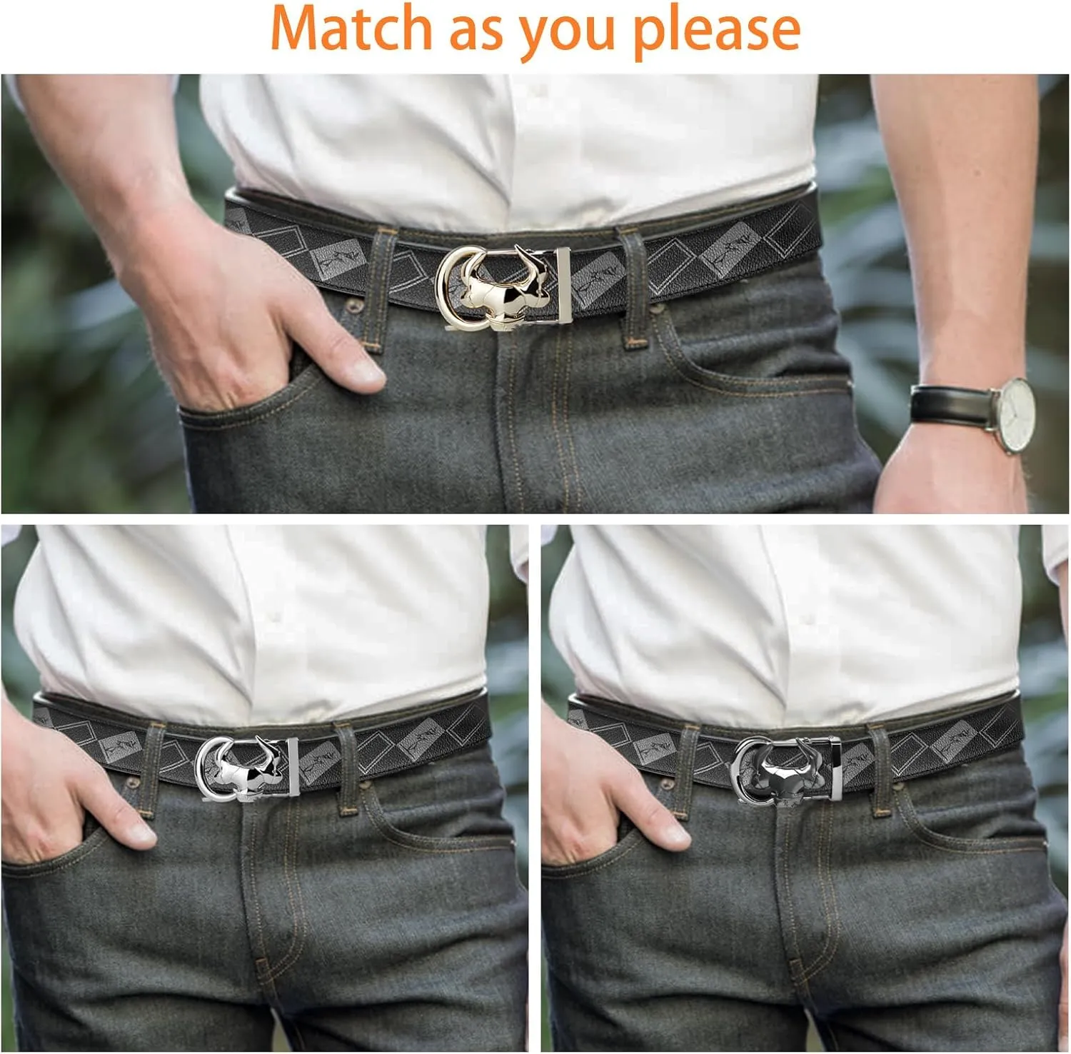 Ratchet Belts Set for Men 3 Buckles with 1 Genuine Leather Cowboy Belt for Men Dad Husband Gift