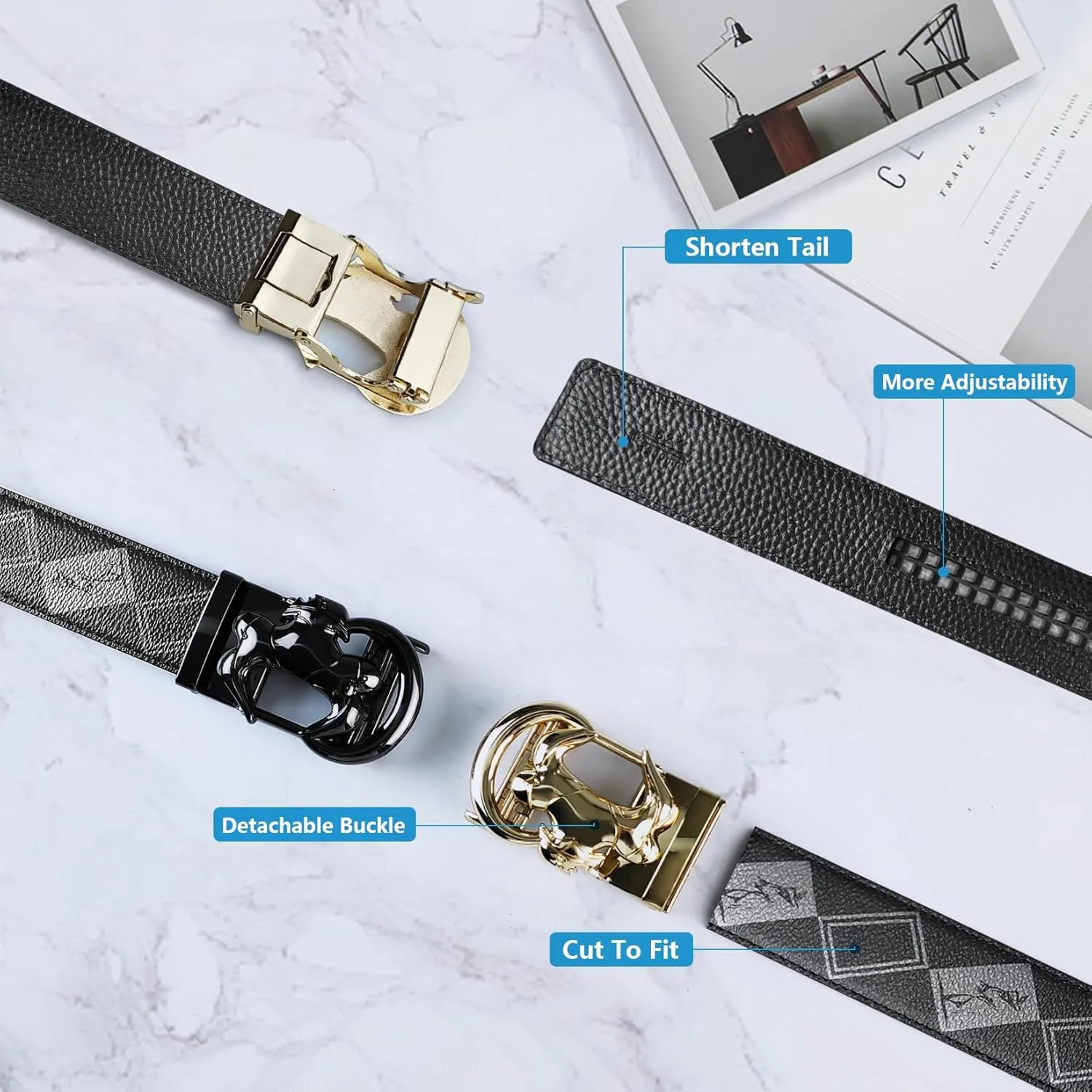 Ratchet Belts Set for Men 3 Buckles with 1 Genuine Leather Cowboy Belt for Men Dad Husband Gift