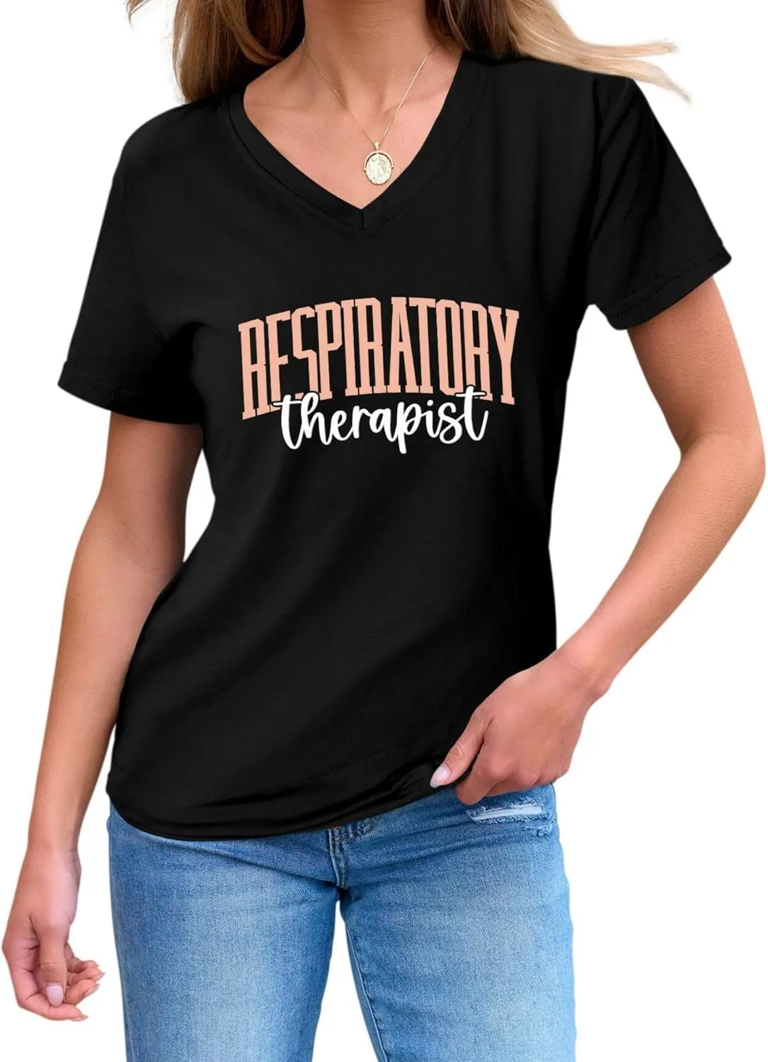 Respiratory Therapist V Neck T-Shirt Women RT Care Week Apparel Specialist Breathing RT Student Gift Idea Tee