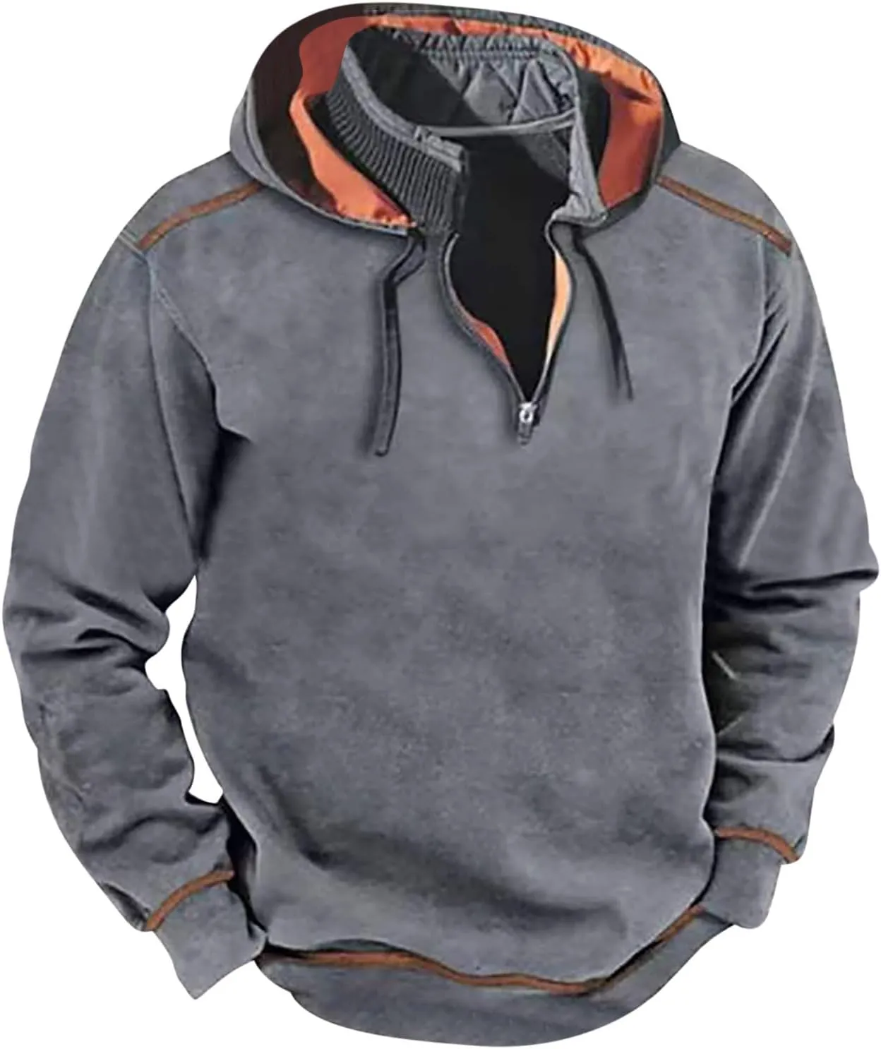 Retro Style Windproof Hooded Sweatshirt, Outdoor Quarter Zip Tactical Jacket Coat, Winter Vintage Sweaters for Men