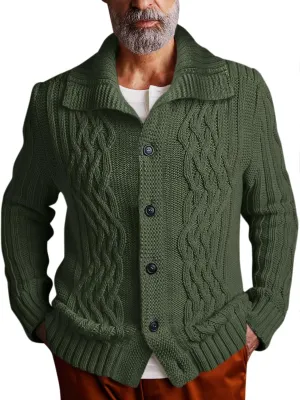 Runcati Mens Cardigan Sweater Cable Knit Button Down Long Sleeve Casual Winter Slim Fit Sweaters
