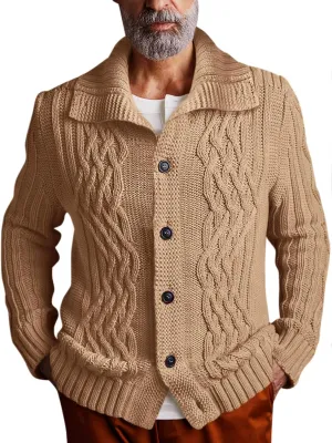 Runcati Mens Cardigan Sweater Cable Knit Button Down Long Sleeve Casual Winter Slim Fit Sweaters