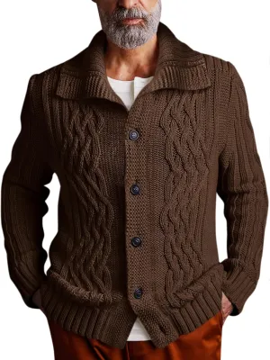 Runcati Mens Cardigan Sweater Cable Knit Button Down Long Sleeve Casual Winter Slim Fit Sweaters