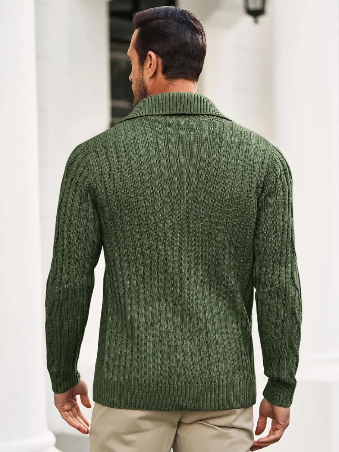 Runcati Mens Cardigan Sweater Cable Knit Button Down Long Sleeve Casual Winter Slim Fit Sweaters