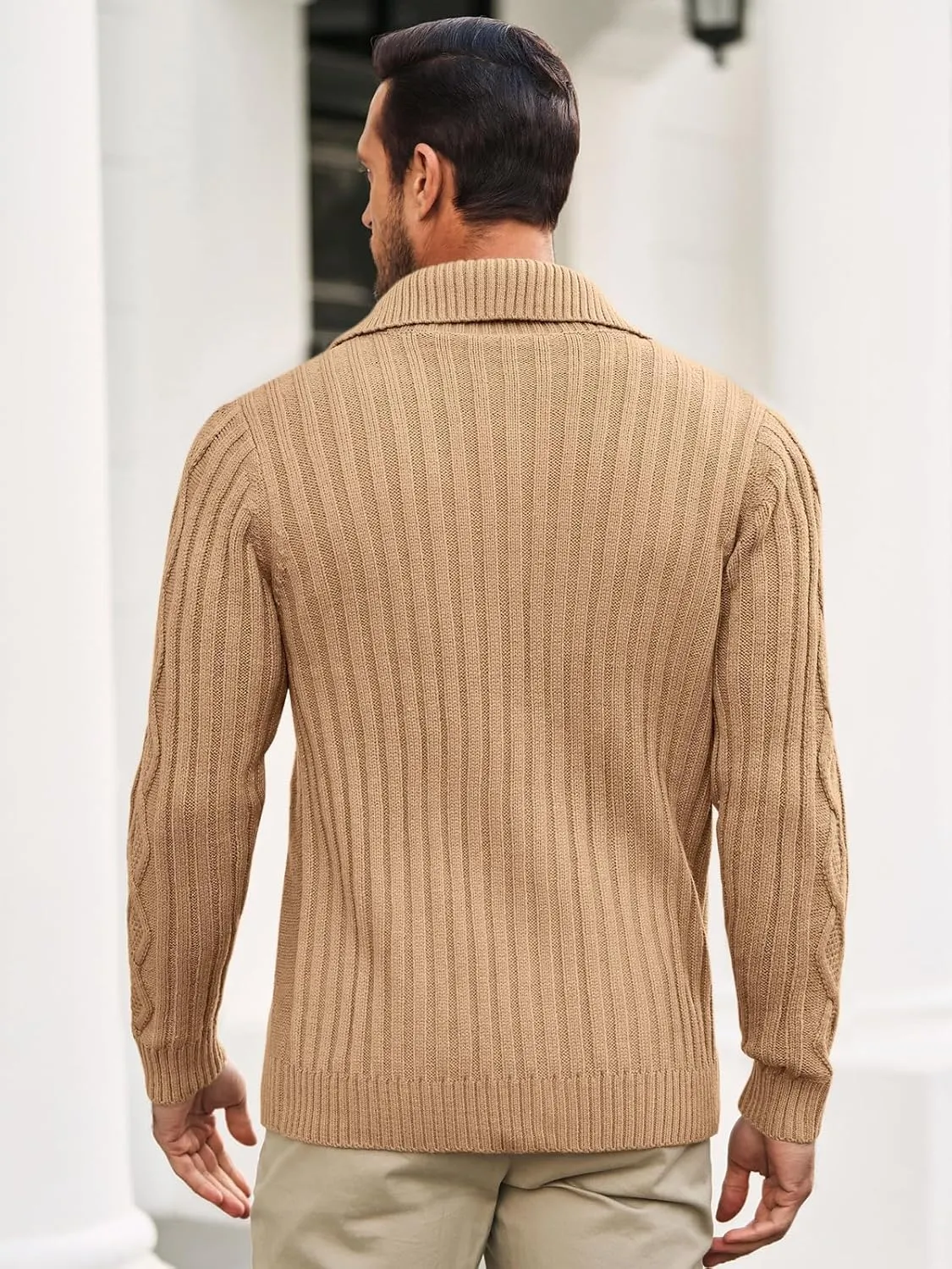 Runcati Mens Cardigan Sweater Cable Knit Button Down Long Sleeve Casual Winter Slim Fit Sweaters