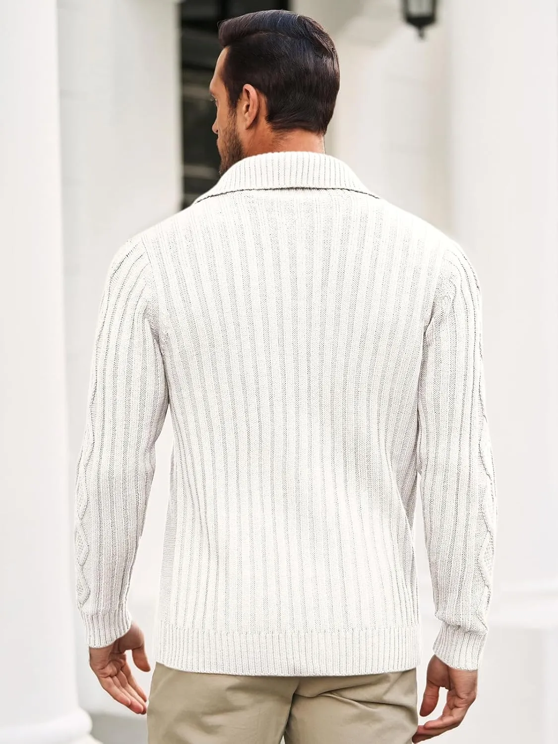 Runcati Mens Cardigan Sweater Cable Knit Button Down Long Sleeve Casual Winter Slim Fit Sweaters