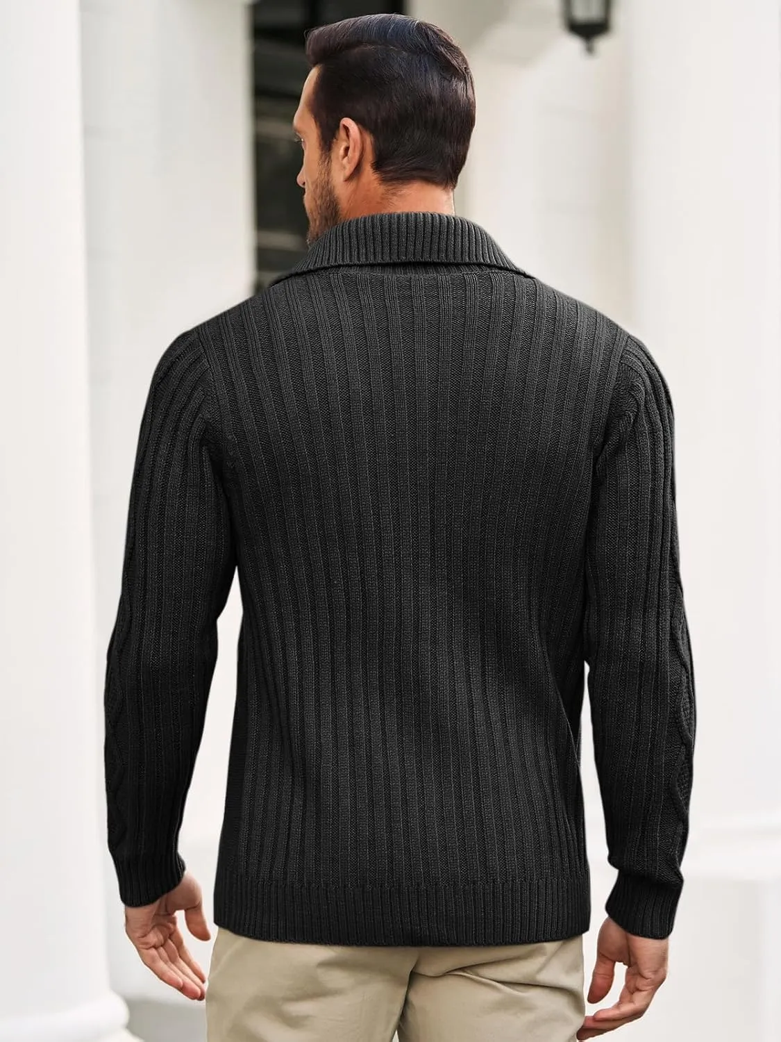 Runcati Mens Cardigan Sweater Cable Knit Button Down Long Sleeve Casual Winter Slim Fit Sweaters
