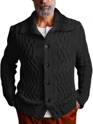 Runcati Mens Cardigan Sweater Cable Knit Button Down Long Sleeve Casual Winter Slim Fit Sweaters
