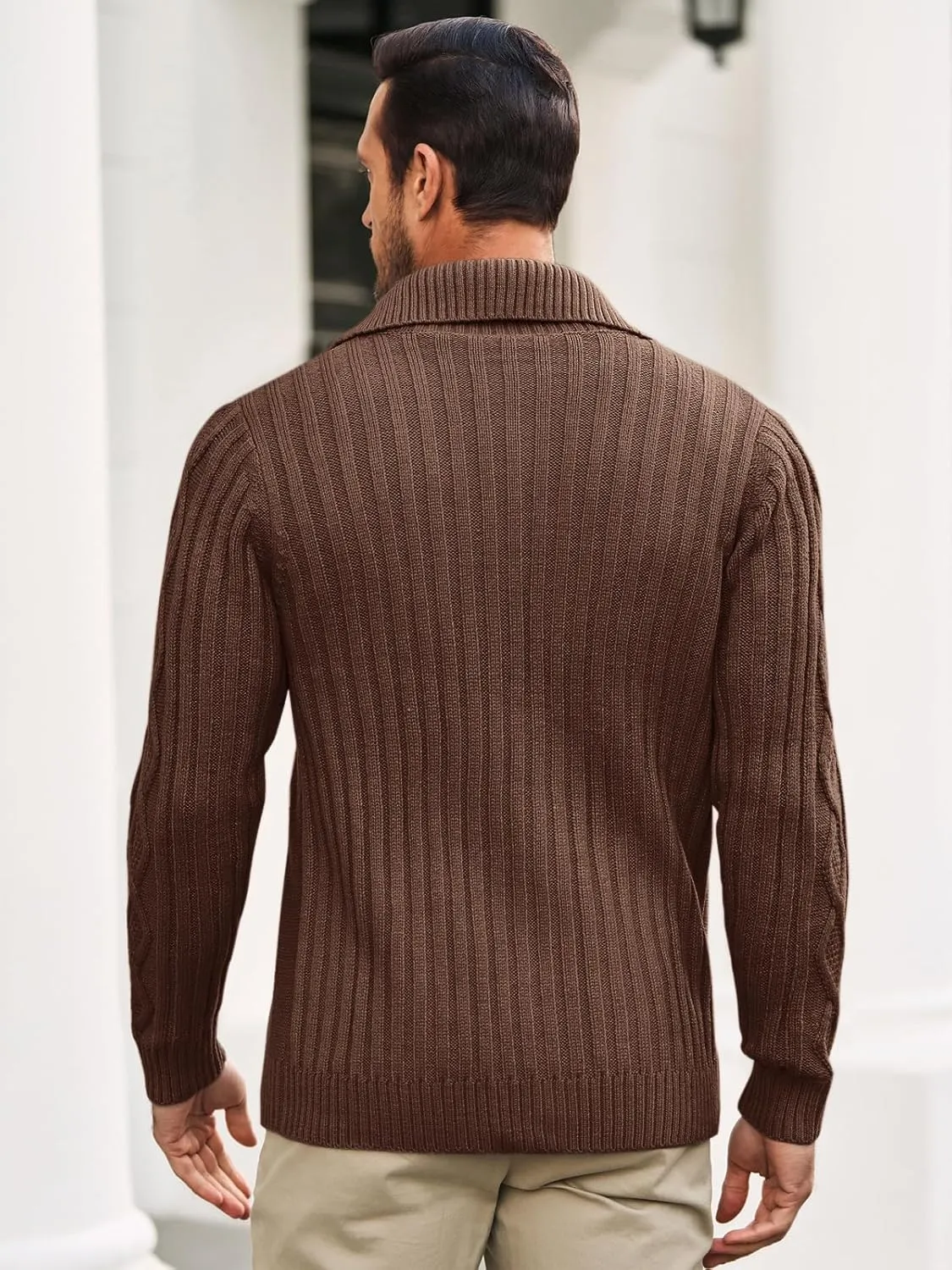 Runcati Mens Cardigan Sweater Cable Knit Button Down Long Sleeve Casual Winter Slim Fit Sweaters