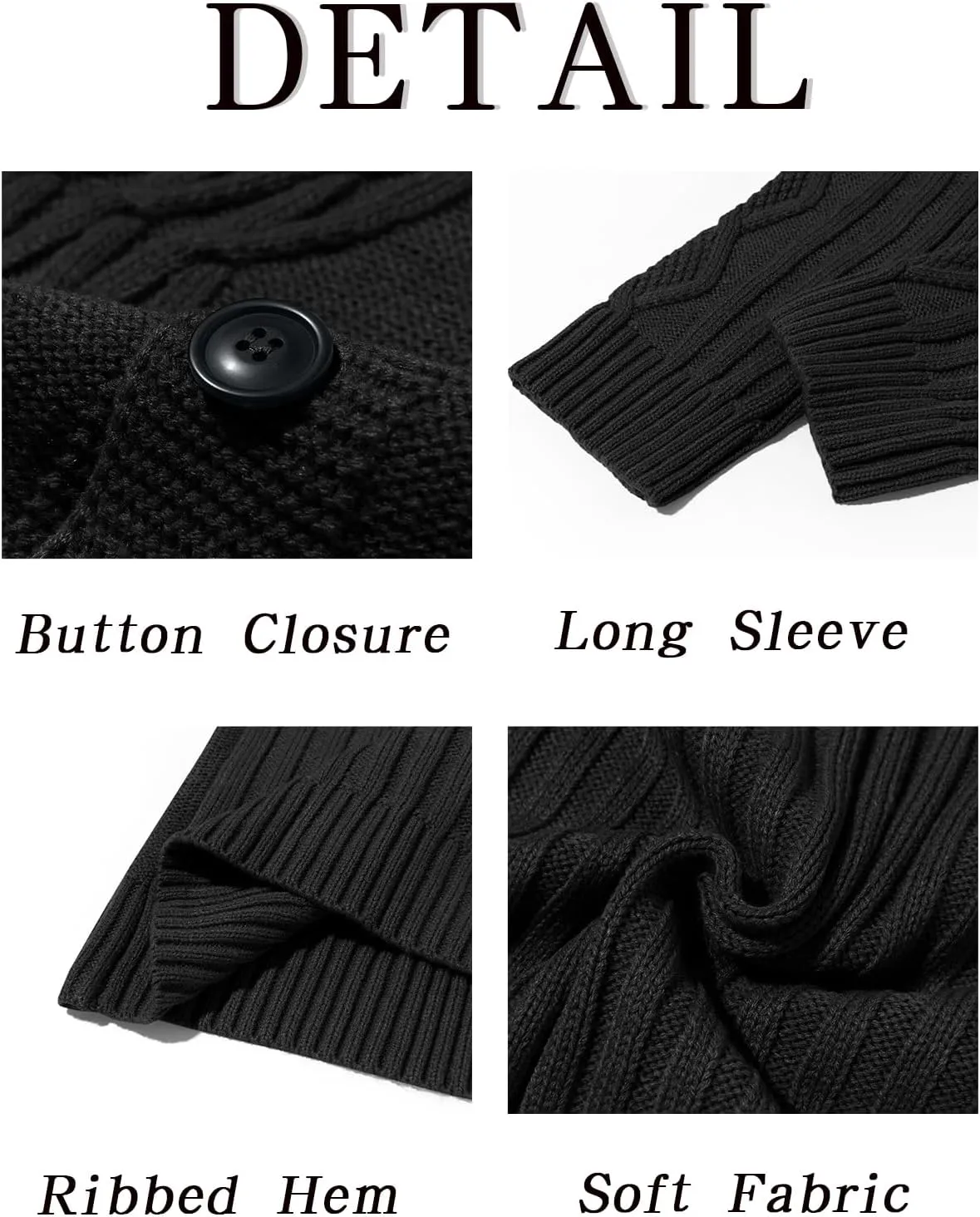 Runcati Mens Cardigan Sweater Cable Knit Button Down Long Sleeve Casual Winter Slim Fit Sweaters