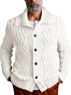 Runcati Mens Cardigan Sweater Cable Knit Button Down Long Sleeve Casual Winter Slim Fit Sweaters