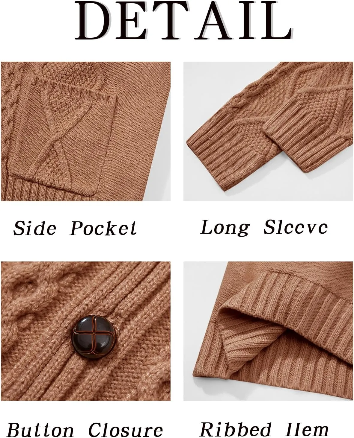 Runcati Mens Shawl Collar Cardigan Sweater Cable Knit Button Down Long Sleeve Casual Sweater with Pockets