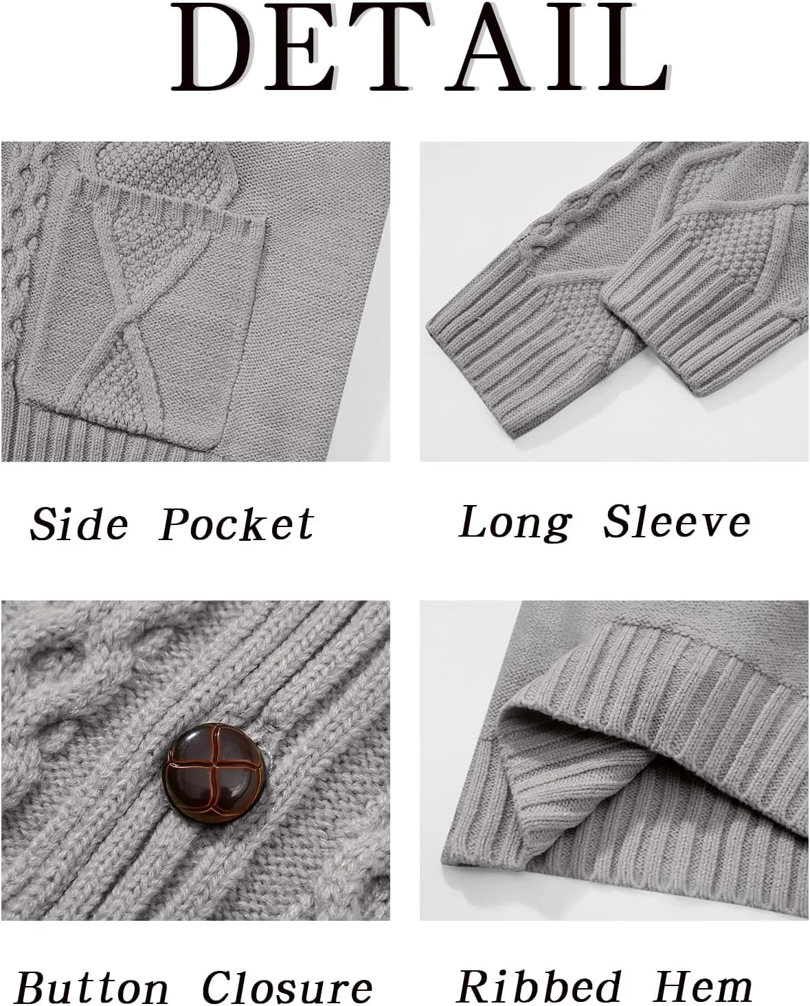 Runcati Mens Shawl Collar Cardigan Sweater Cable Knit Button Down Long Sleeve Casual Sweater with Pockets