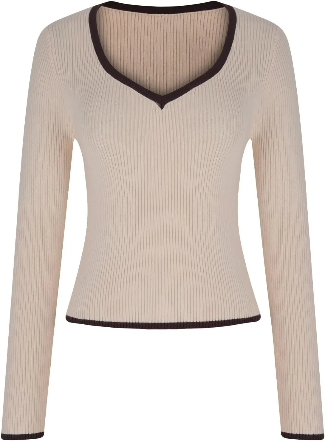 Sexy Sweaters for Women 2024 Fall Long Sleeve V Neck Color Block Slim Fit Knit Casual Pullover Tops Ribbed Knit Shirts