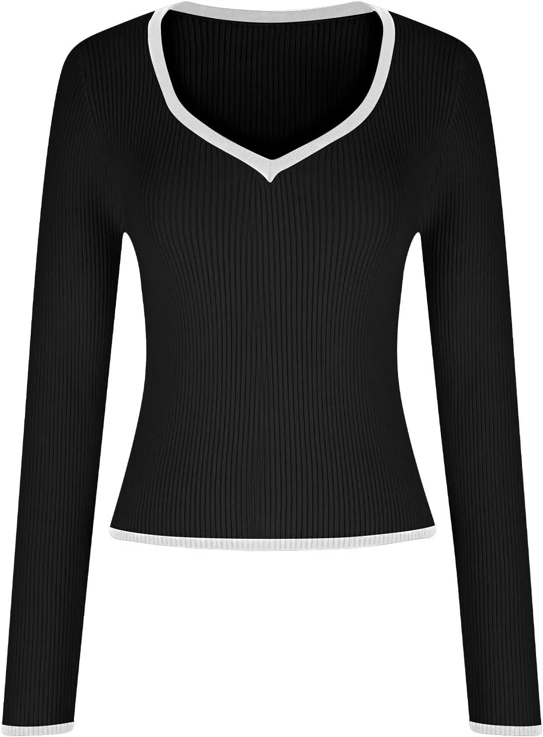 Sexy Sweaters for Women 2024 Fall Long Sleeve V Neck Color Block Slim Fit Knit Casual Pullover Tops Ribbed Knit Shirts