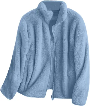 SHAOBGE Winter Coats For Women Fleece Jacket Women's Stand Up Collar Lined Teddy Jacket Warm Fleece Jackets