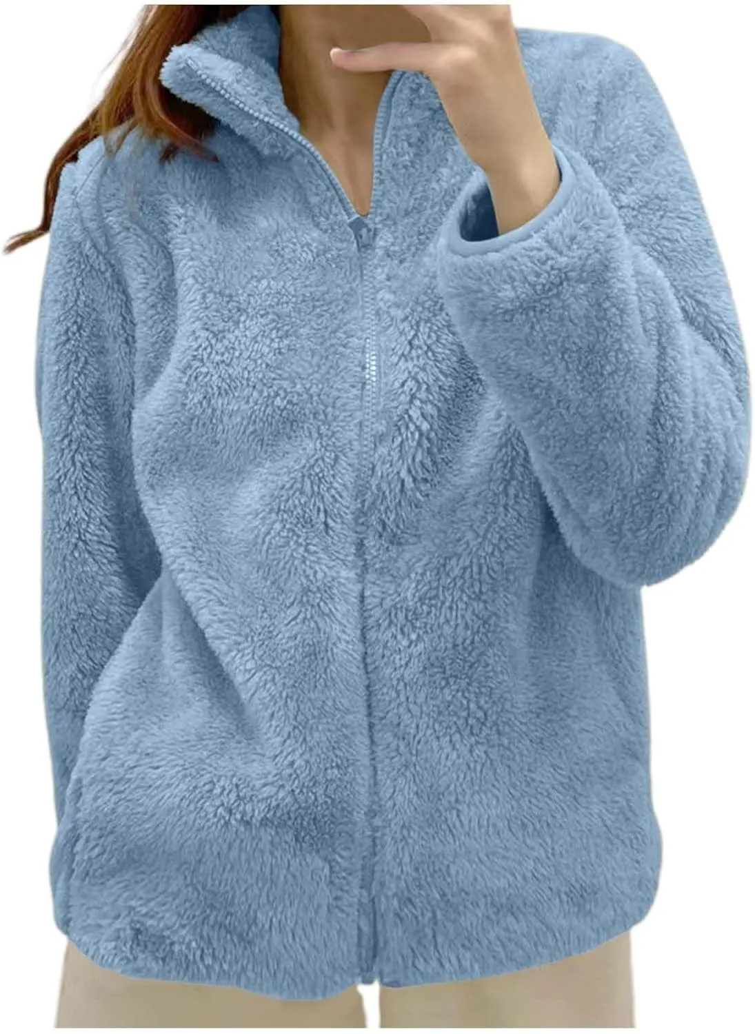 SHAOBGE Winter Coats For Women Fleece Jacket Women's Stand Up Collar Lined Teddy Jacket Warm Fleece Jackets
