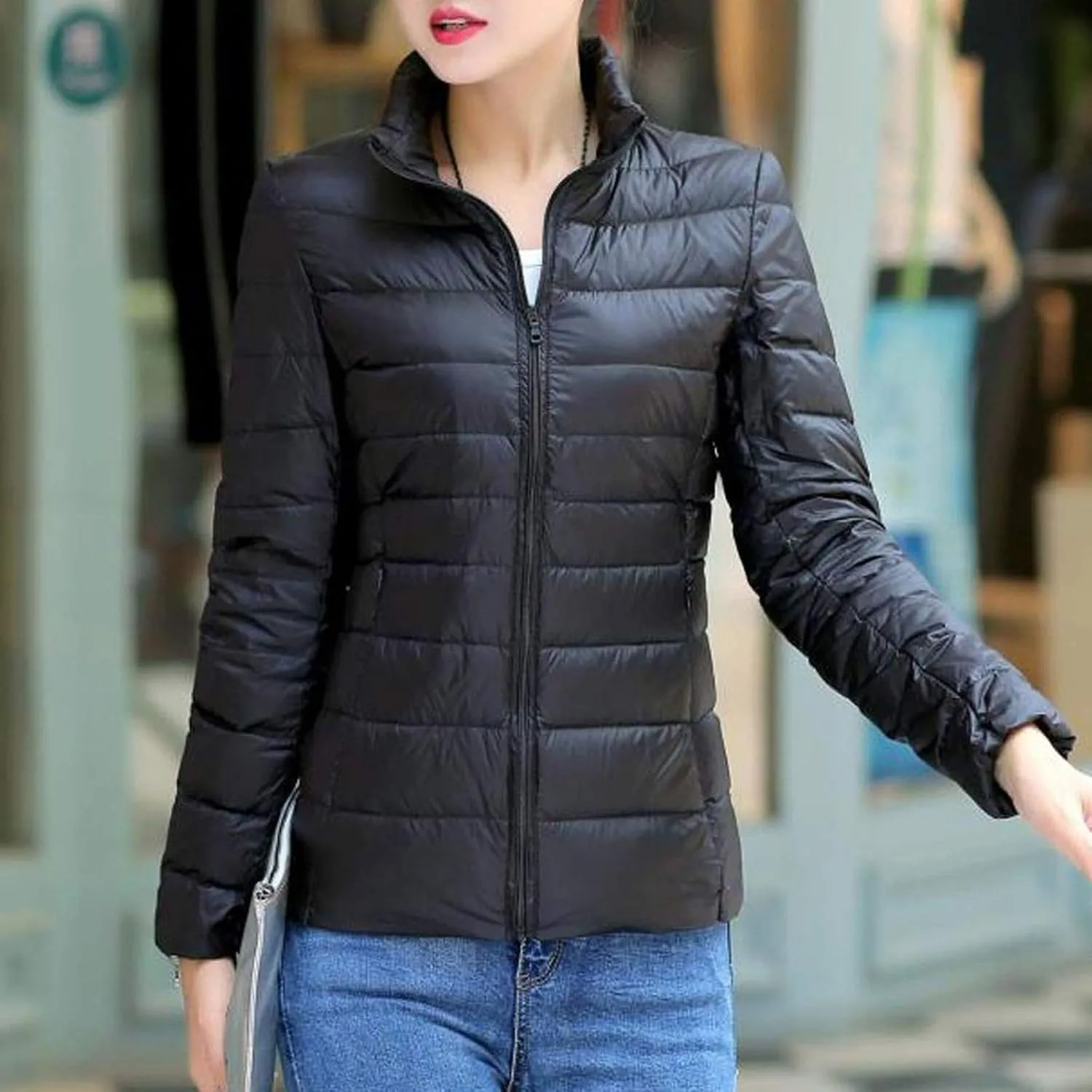 SHOPESSA Women's Quilted Puffer Jacket Long Sleeve Full Zipper Coat Lightweight Packable Down Jacket Winter Outerwear