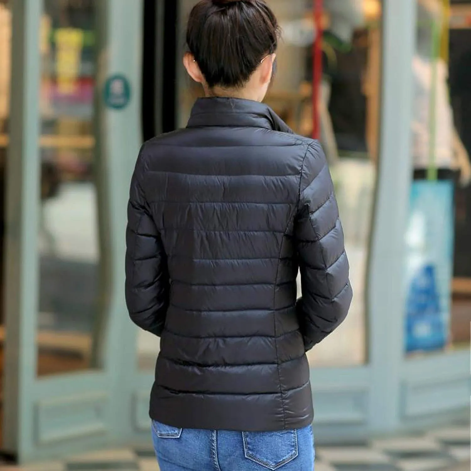 SHOPESSA Women's Quilted Puffer Jacket Long Sleeve Full Zipper Coat Lightweight Packable Down Jacket Winter Outerwear