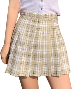 Skirts for Women Trendy Women's Casual Plaid High Waist Pleated A-Line Pleated Mini Skirts Pleated Pleated Mini