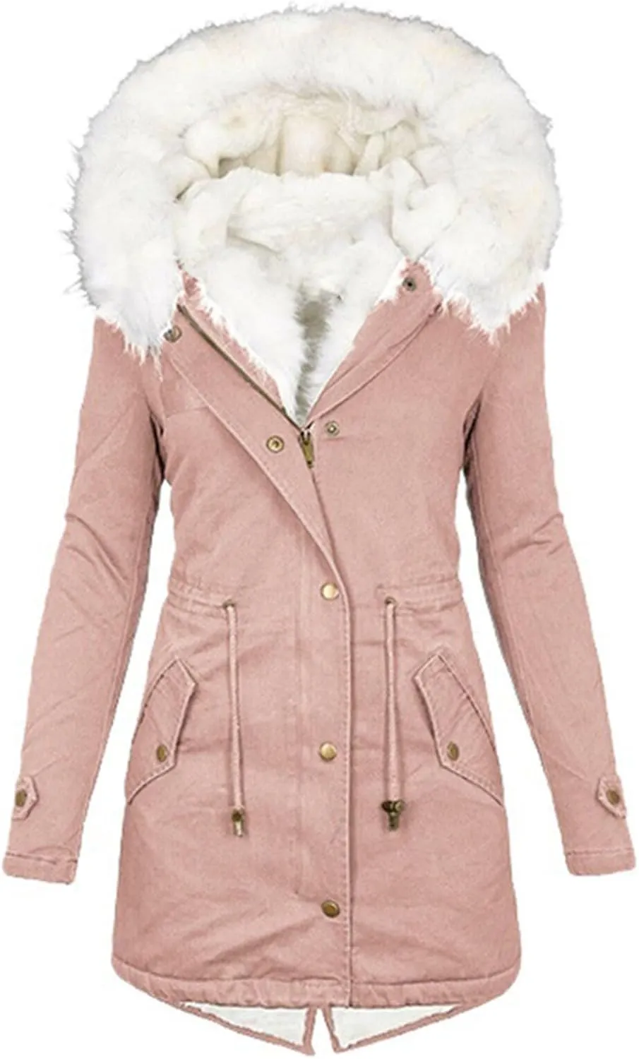 SMIDOW Womens Warm Winter Coats Trendy 2023 Fuzzy Fleece Lined Long Parka Thicken Jackets Outwear With Faux-Fur Hood