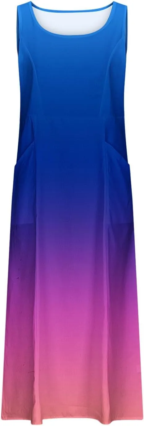 Spring Dresses for Women 2025 Casual Sleeveless Linen Maxi Derss Summer Plus Size Cotton Beach Dresses with Pockets