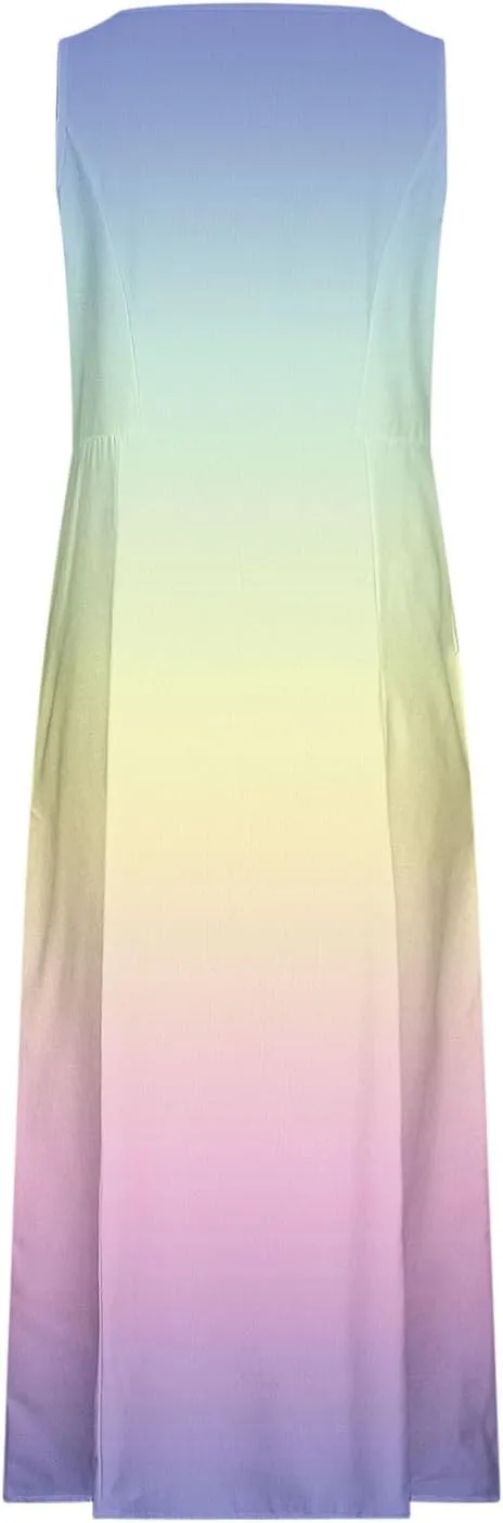 Spring Dresses for Women 2025 Casual Sleeveless Linen Maxi Derss Summer Plus Size Cotton Beach Dresses with Pockets