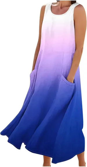 Spring Dresses for Women 2025 Casual Sleeveless Linen Maxi Derss Summer Plus Size Cotton Beach Dresses with Pockets