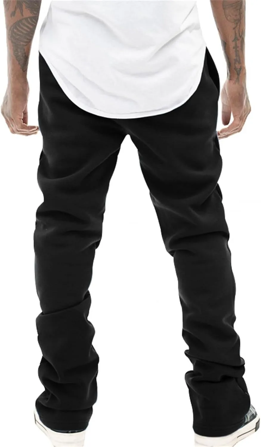 Stacked Sweatpants for Men Workout Joggers Gym Tapered Trousers Athletic Pants Casual Splicing Drawstring Sweat Pants