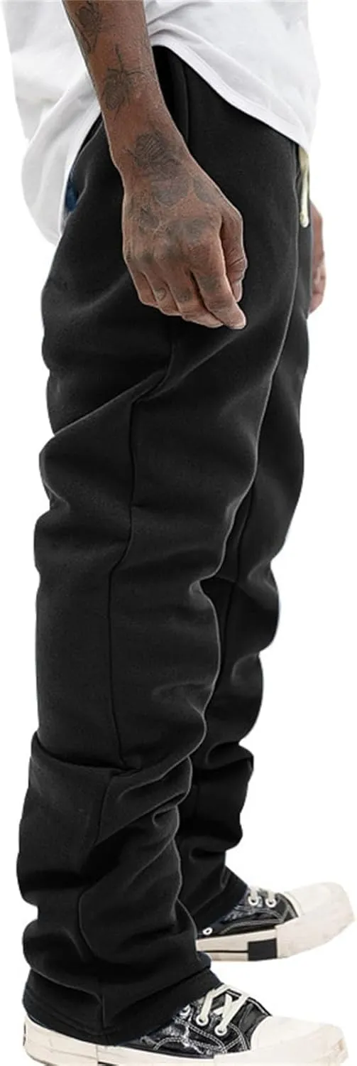 Stacked Sweatpants for Men Workout Joggers Gym Tapered Trousers Athletic Pants Casual Splicing Drawstring Sweat Pants
