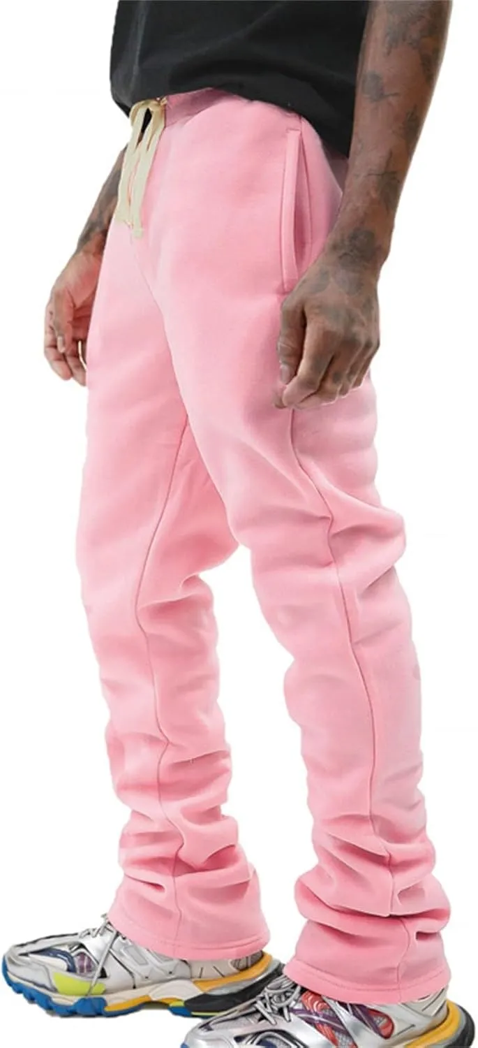 Stacked Sweatpants for Men Workout Joggers Gym Tapered Trousers Athletic Pants Casual Splicing Drawstring Sweat Pants